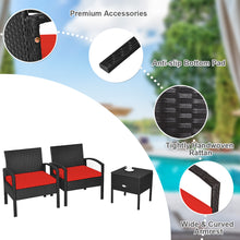 Load image into Gallery viewer, Gymax 3PCS Rattan Patio Conversation Furniture Set w/ Storage Table Red Cushion