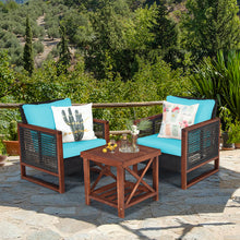 Load image into Gallery viewer, Gymax 3PCS Rattan Wicker Patio Conversation Set Outdoor Furniture Set w/ Turquoise Cushion