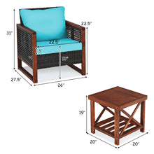 Load image into Gallery viewer, Gymax 3PCS Rattan Wicker Patio Conversation Set Outdoor Furniture Set w/ Turquoise Cushion