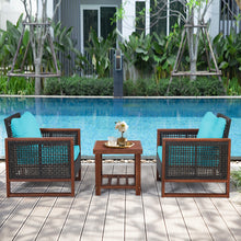 Load image into Gallery viewer, Gymax 3PCS Rattan Wicker Patio Conversation Set Outdoor Furniture Set w/ Turquoise Cushion