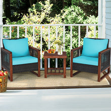 Load image into Gallery viewer, Gymax 3PCS Rattan Wicker Patio Conversation Set Outdoor Furniture Set w/ Turquoise Cushion