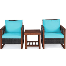 Load image into Gallery viewer, Gymax 3PCS Rattan Wicker Patio Conversation Set Outdoor Furniture Set w/ Turquoise Cushion