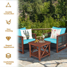 Load image into Gallery viewer, Gymax 3PCS Rattan Wicker Patio Conversation Set Outdoor Furniture Set w/ Turquoise Cushion