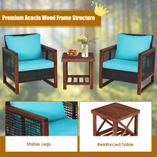 Load image into Gallery viewer, Gymax 3PCS Rattan Wicker Patio Conversation Set Outdoor Furniture Set w/ Turquoise Cushion