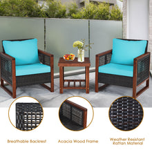 Load image into Gallery viewer, Gymax 3PCS Rattan Wicker Patio Conversation Set Outdoor Furniture Set w/ Turquoise Cushion