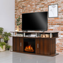 Load image into Gallery viewer, Gymax 63'' Fireplace TV Stand W/18'' 1500W Electric Fireplace up to 70'' Walnut