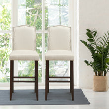 Load image into Gallery viewer, Gymax Set of 2 Nailhead Bar Stools 29'' Bar Height with Rubber Wood Legs Beige