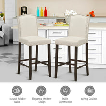 Load image into Gallery viewer, Gymax Set of 2 Nailhead Bar Stools 29'' Bar Height with Rubber Wood Legs Beige