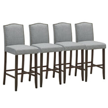 Load image into Gallery viewer, Gymax Set of 4 Nailhead Bar Stools 29'' Bar Height with Rubber Wood Legs Grey