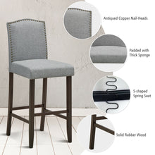 Load image into Gallery viewer, Gymax Set of 4 Nailhead Bar Stools 29'' Bar Height with Rubber Wood Legs Grey