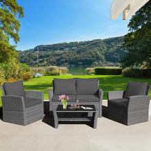 Load image into Gallery viewer, Gymax 4PCS Patio Rattan Conversation Set Outdoor Furniture Set w/ Grey Cushions