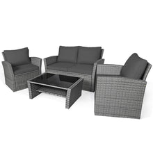 Load image into Gallery viewer, Gymax 4PCS Patio Rattan Conversation Set Outdoor Furniture Set w/ Grey Cushions