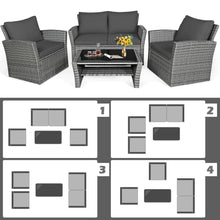 Load image into Gallery viewer, Gymax 4PCS Patio Rattan Conversation Set Outdoor Furniture Set w/ Grey Cushions