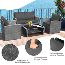 Load image into Gallery viewer, Gymax 4PCS Patio Rattan Conversation Set Outdoor Furniture Set w/ Grey Cushions