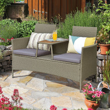 Load image into Gallery viewer, Gymax Patio Rattan Loveseat Outdoor 2-Person Conversation Set w/ Built-in Table