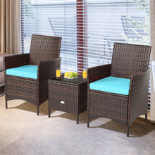 Load image into Gallery viewer, Gymax 3PCS Outdoor Rattan Conversation Set Patio Furniture Set w/ Blue Cushions