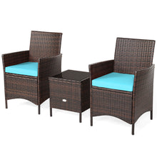 Load image into Gallery viewer, Gymax 3PCS Outdoor Rattan Conversation Set Patio Furniture Set w/ Blue Cushions