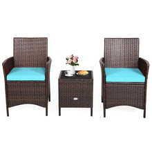 Load image into Gallery viewer, Gymax 3PCS Outdoor Rattan Conversation Set Patio Furniture Set w/ Blue Cushions