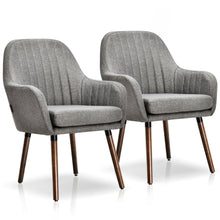 Load image into Gallery viewer, Gymax Set of 2 Accent Chairs Fabric Upholstered Armchairs w/Wooden Legs Gray