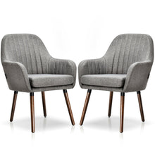 Load image into Gallery viewer, Gymax Set of 2 Accent Chairs Fabric Upholstered Armchairs w/Wooden Legs Gray
