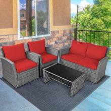 Load image into Gallery viewer, Gymax 4PCS Patio Rattan Conversation Set Outdoor Furniture Set w/ Red Cushions