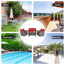 Load image into Gallery viewer, Gymax 4PCS Patio Rattan Conversation Set Outdoor Furniture Set w/ Red Cushions