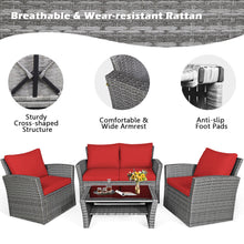 Load image into Gallery viewer, Gymax 4PCS Patio Rattan Conversation Set Outdoor Furniture Set w/ Red Cushions