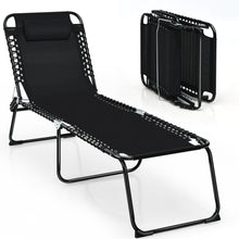 Load image into Gallery viewer, Gymax Folding Beach Lounger Chaise Lounge Chair w/ Pillow 4-Level Backrest Black
