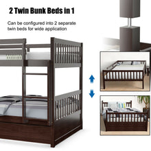 Load image into Gallery viewer, Gymax Full over Full Bunk Bed Platform Wood Bed w/ Trundle & Ladder Rail