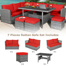 Load image into Gallery viewer, Gymax 7PCS Rattan Patio Sectional Sofa Set Conversation Set w/ Red Cushions
