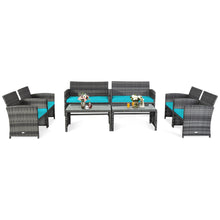 Load image into Gallery viewer, Gymax 8PCS Patio Outdoor Rattan Conversation Furniture Set w/ Turquoise Cushion