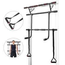 Load image into Gallery viewer, Gymax Pull Up Bar Doorway Trainer Chin Up Bar w/ Dip Bar & Power Ropes Home Gym