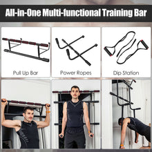 Load image into Gallery viewer, Gymax Pull Up Bar Doorway Trainer Chin Up Bar w/ Dip Bar & Power Ropes Home Gym