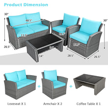 Load image into Gallery viewer, Gymax 4PCS Patio Rattan Conversation Set Outdoor Furniture Set w/ Turquoise Cushions