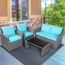 Load image into Gallery viewer, Gymax 4PCS Patio Rattan Conversation Set Outdoor Furniture Set w/ Turquoise Cushions