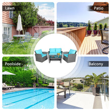 Load image into Gallery viewer, Gymax 4PCS Patio Rattan Conversation Set Outdoor Furniture Set w/ Turquoise Cushions