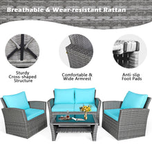 Load image into Gallery viewer, Gymax 4PCS Patio Rattan Conversation Set Outdoor Furniture Set w/ Turquoise Cushions