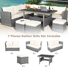 Load image into Gallery viewer, Gymax 7PCS Rattan Patio Sectional Sofa Set Conversation Set w/ White Cushions