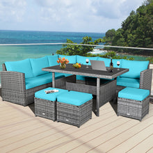 Load image into Gallery viewer, Gymax 7PCS Rattan Patio Sectional Sofa Set Conversation Set w/ Turquoise Cushions