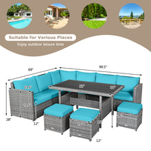 Load image into Gallery viewer, Gymax 7PCS Rattan Patio Sectional Sofa Set Conversation Set w/ Turquoise Cushions