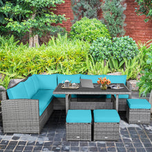 Load image into Gallery viewer, Gymax 7PCS Rattan Patio Sectional Sofa Set Conversation Set w/ Turquoise Cushions
