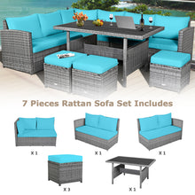 Load image into Gallery viewer, Gymax 7PCS Rattan Patio Sectional Sofa Set Conversation Set w/ Turquoise Cushions