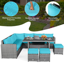 Load image into Gallery viewer, Gymax 7PCS Rattan Patio Sectional Sofa Set Conversation Set w/ Turquoise Cushions