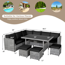 Load image into Gallery viewer, Gymax 7PCS Rattan Patio Sectional Sofa Set Conversation Set w/ Black Cushions
