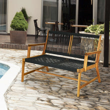 Load image into Gallery viewer, Gymax Wooden Rope Bench Loveseat Patio Garden Outdoor w/ Backrest & Armrest Black