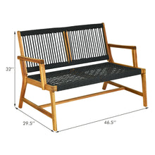 Load image into Gallery viewer, Gymax Wooden Rope Bench Loveseat Patio Garden Outdoor w/ Backrest & Armrest Black