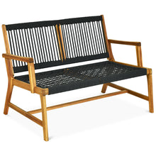 Load image into Gallery viewer, Gymax Wooden Rope Bench Loveseat Patio Garden Outdoor w/ Backrest & Armrest Black