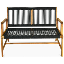 Load image into Gallery viewer, Gymax Wooden Rope Bench Loveseat Patio Garden Outdoor w/ Backrest & Armrest Black
