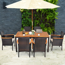 Load image into Gallery viewer, Gymax 7PCS Rattan Outdoor Dining Set Patio Furniture Set w/ Cushions Umbrella Hole