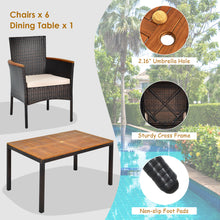 Load image into Gallery viewer, Gymax 7PCS Rattan Outdoor Dining Set Patio Furniture Set w/ Cushions Umbrella Hole